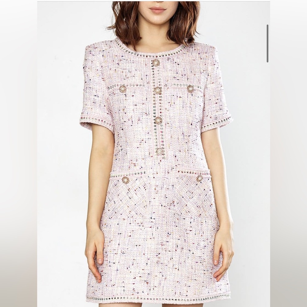 JING brand new tweed dress size small pink! With tags never worn